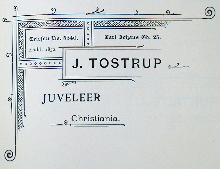 Brevhode for juveleer J. Tostrup