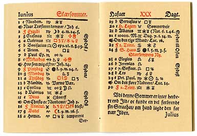 Et oppslag av Tyge Nielssøns almanakk for 1644.
