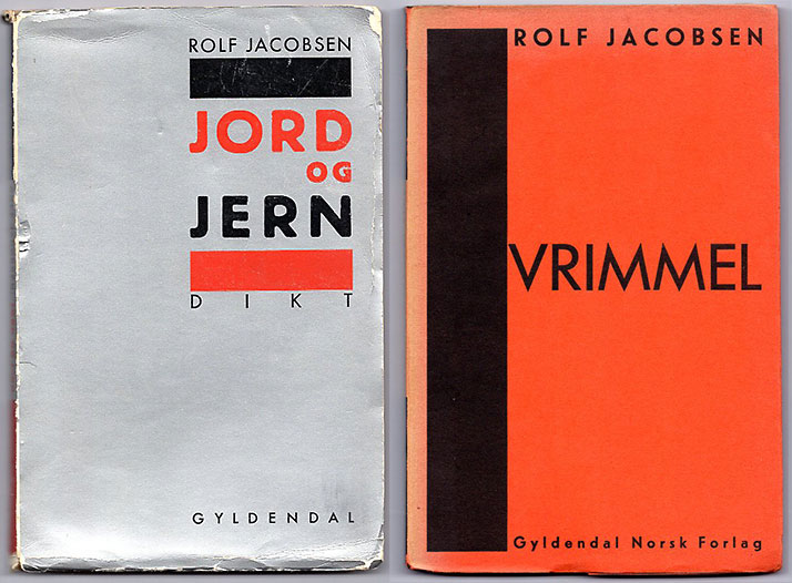 Omslagene til  Rolf Jacobsens Jord og jern og Vrimmel