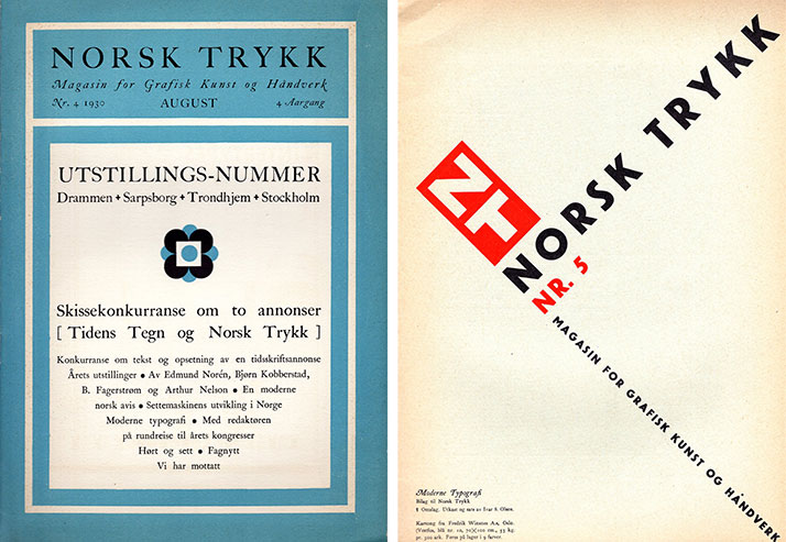 Norsk Trykks omslag sammen med et radikalt forslag til ny utforming