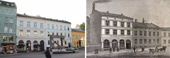 Hovedfasaden 1879 sammenlignet med 2017