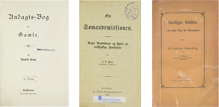 Tre eksempler på bøker fra Steenske 1879