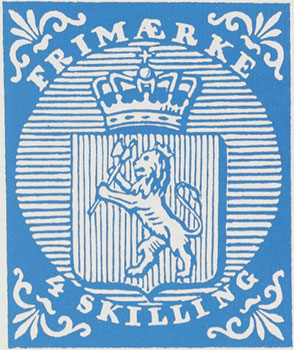 Det første norske frimerket 1855, produsert av Zarbell.